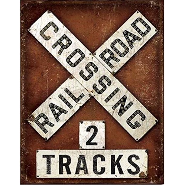 Railroad RR Crossing 2 Tracks Weathered