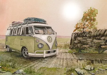 [23558744477] Volkswagen Campervan-Green-Fields