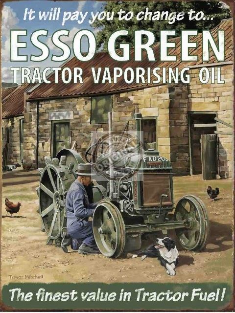 Targa Metallica Esso Green Tractor Vaporising Oil.