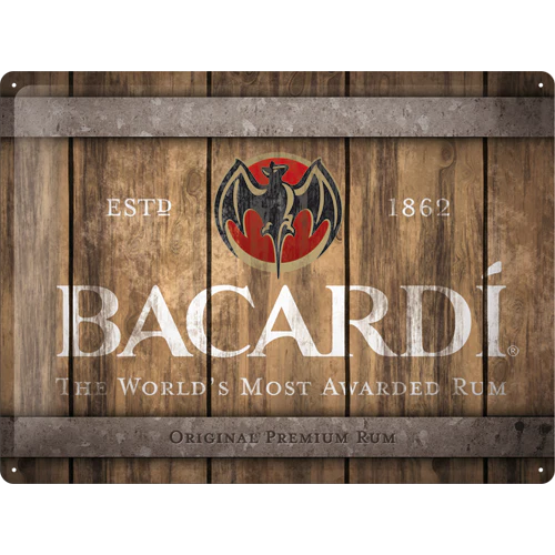 Targa Metallica Bacardi Wood Barrel Logo