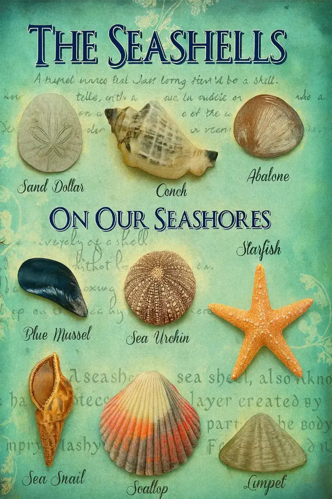 Seashells sea shells on our beach shores