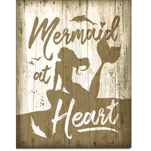 [605279123032] Mermaid At Heart Tin Sign Wood Plank Dolphin Beach Boardwalk Tropica
